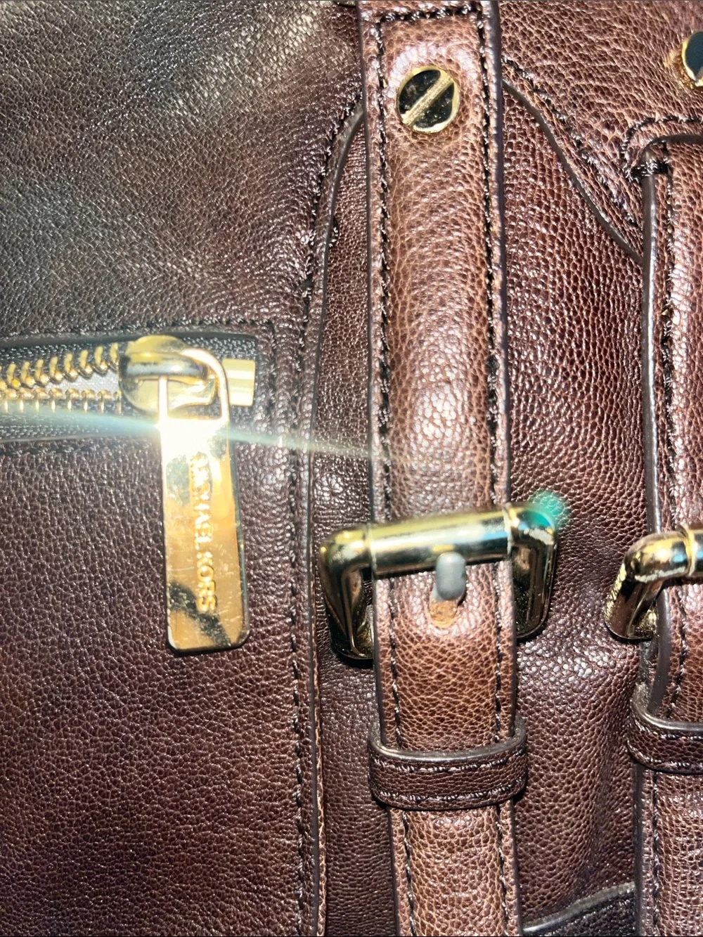 Michael Kors Dark Brown Leather Satchel with Gold Hardware